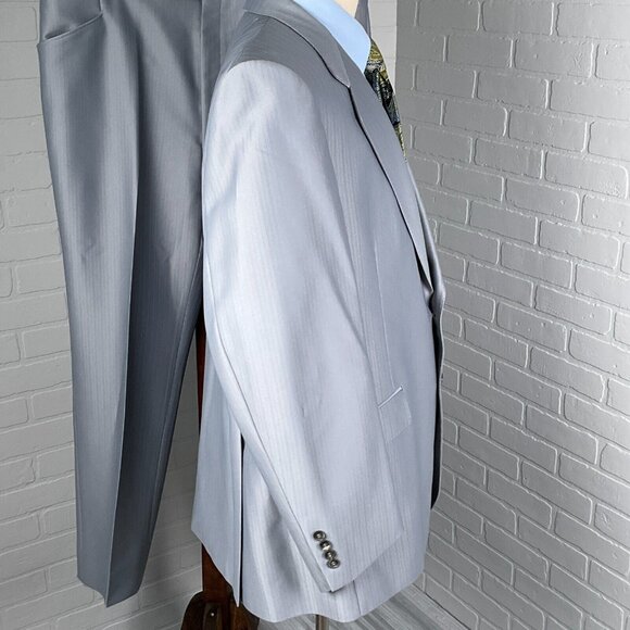 Phoenix Clothes Suit Men 46 42Wx30.5L Gray Embossed Stripe Tailored 70s 80s - Picture 5 of 16